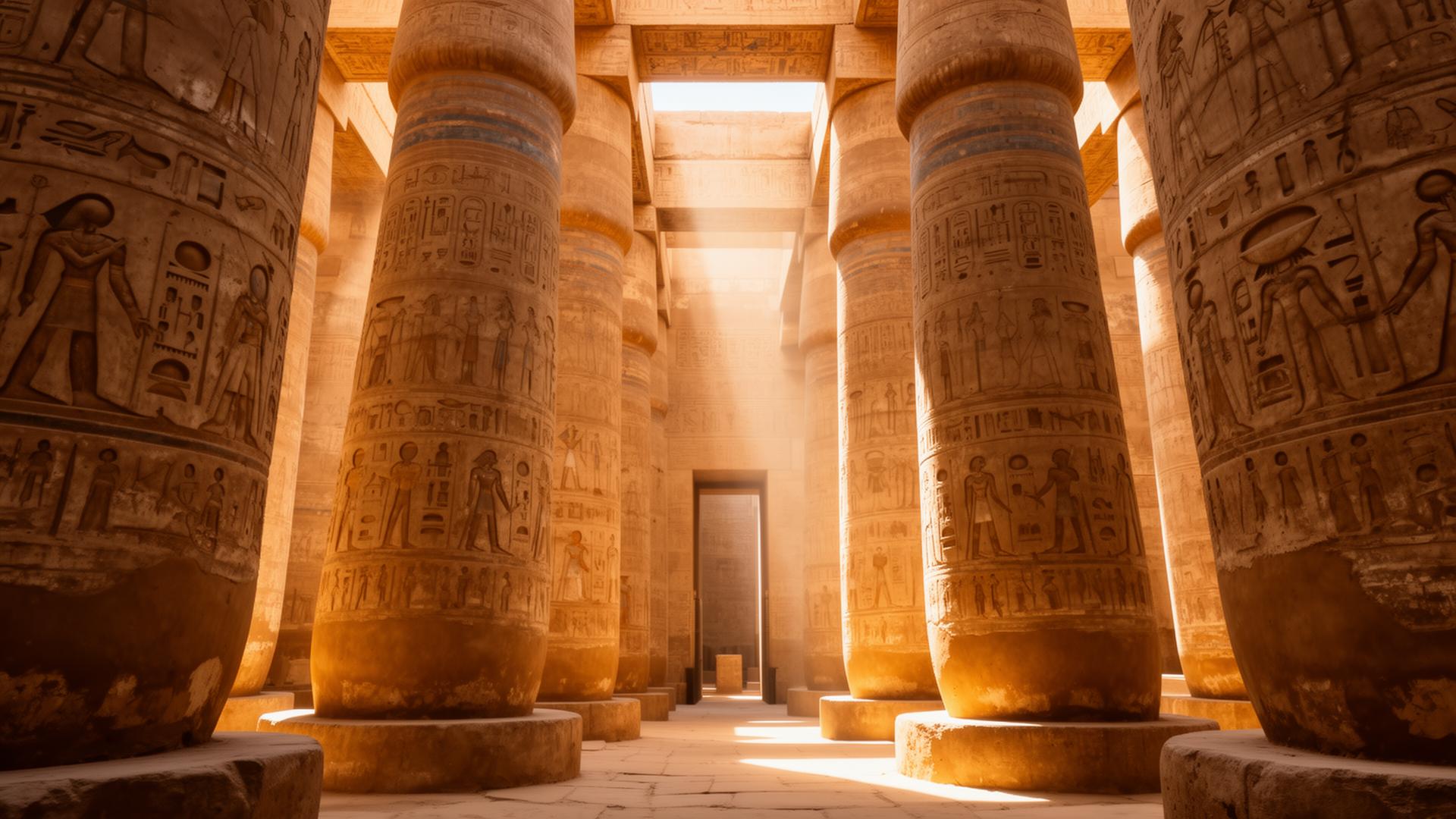 Karnak Temple Great Hypostyle Hall in Luxor Egypt with massive ancient columns and warm sunlight