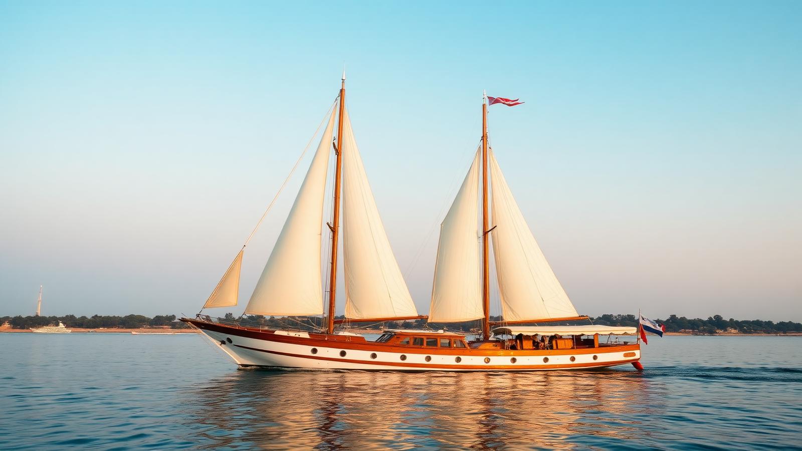 Luxury dahabeya sailing on the Nile at golden hour