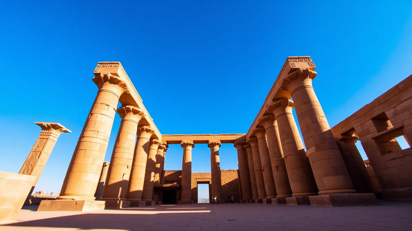 Karnak temple under a deep blue winter sky